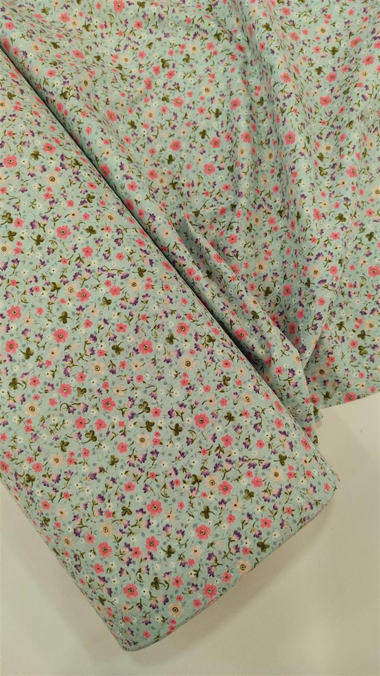 Mavi Çıtır Çiçek D103 Desenli Poplin