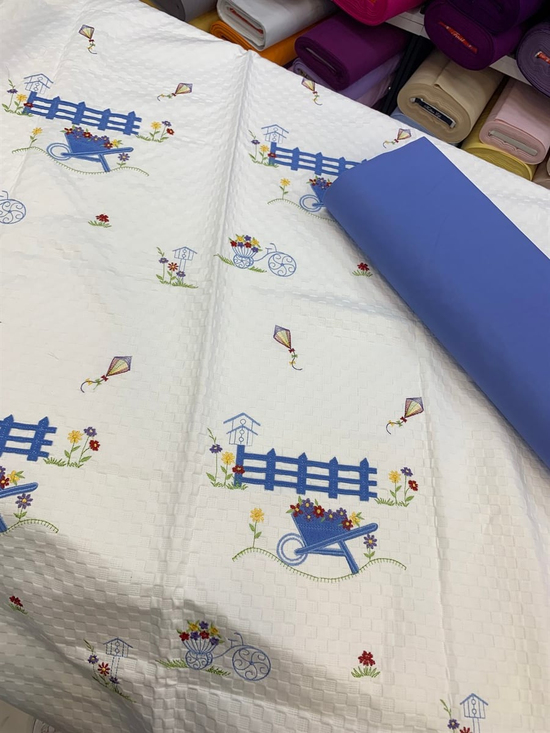 Mavi Çitli Mutlu Çiftlik Aplikeli Bebek pikesi