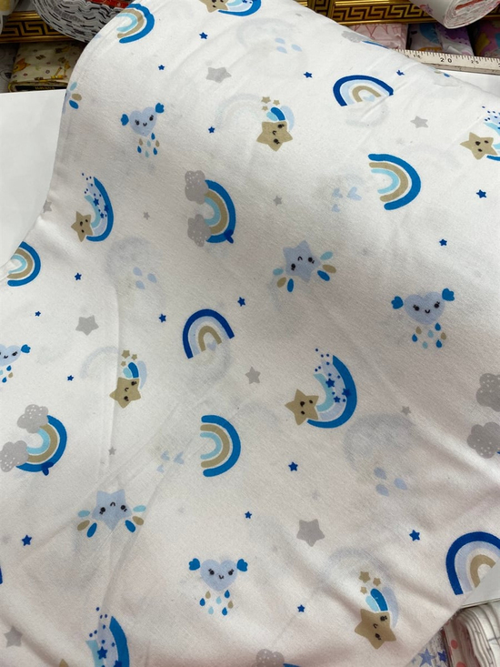 Mavi Gökkuşağı Desenli Pazen Kumaş