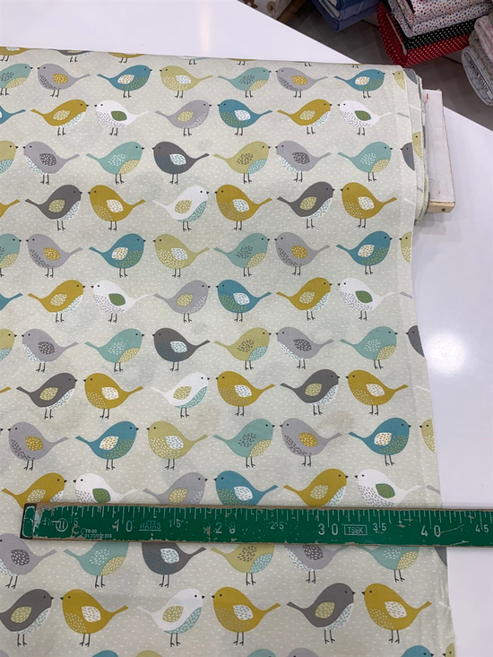 Mavi Hardal Kuş Desen Poplin