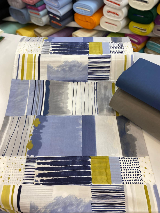 Mavi Lacivert Patchwork Kareli Desenli Akfil D114