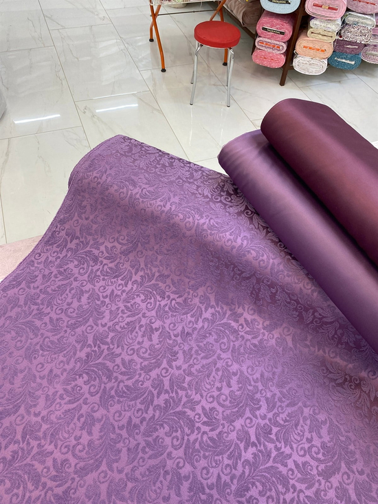Mor Avangart Yaprak Desen Etuval İpek Şönil Pike Kumaş 