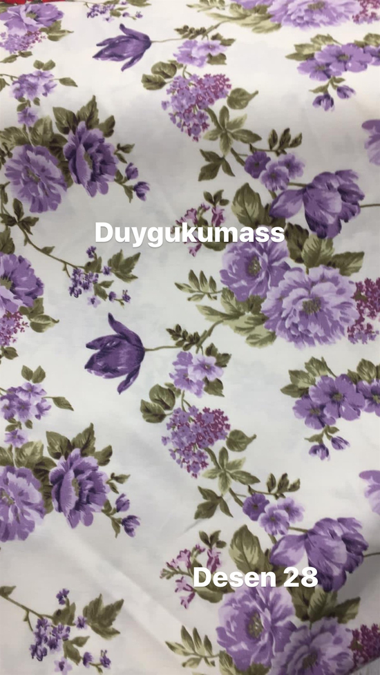Mor Çiçekli Desen 28 Duck Keteni