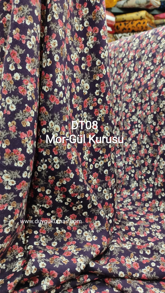 Mor Gül Kurusu Desenli DT08 Tek En Viskon