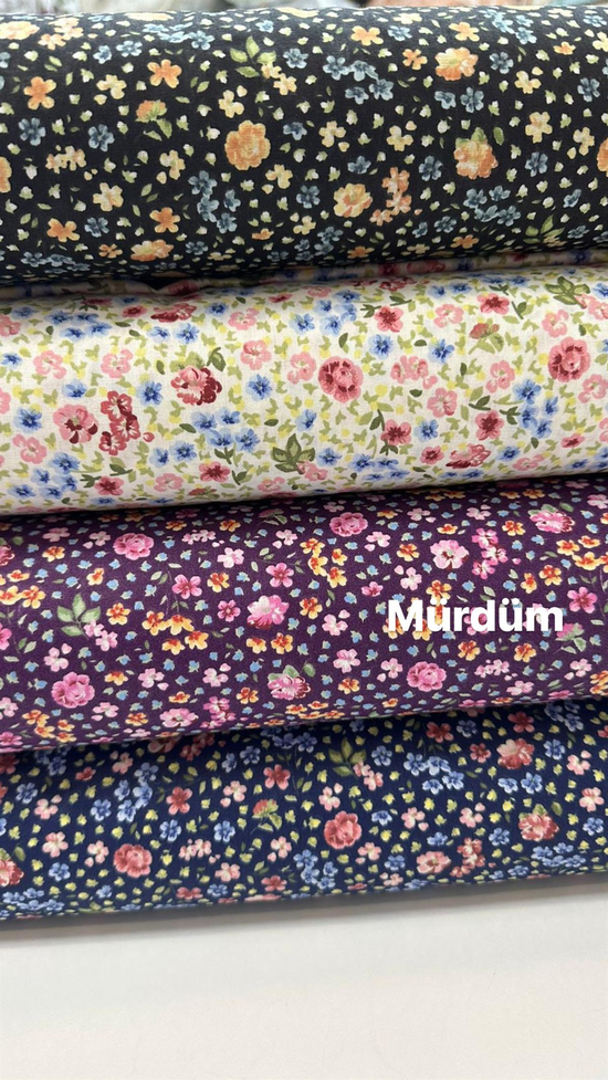 Mürdüm Zemin Çıtır Çiçekler Desen Poplin D715