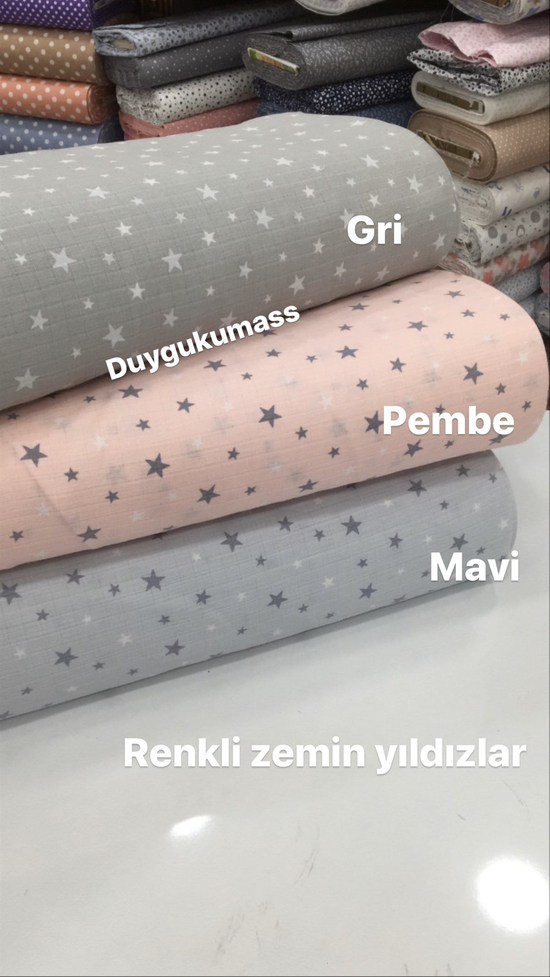 Müslin Bezi Renkli Zemin Yıldızlar Desen