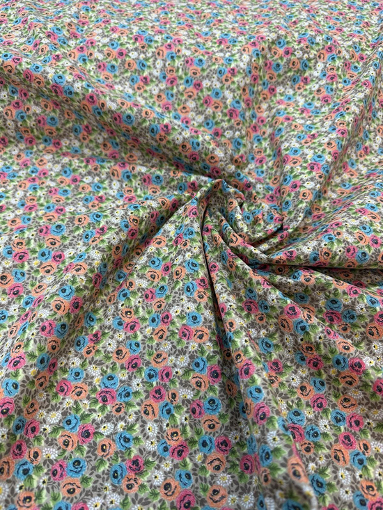 Somon Petrol Mini Güller Desen Poplin D710