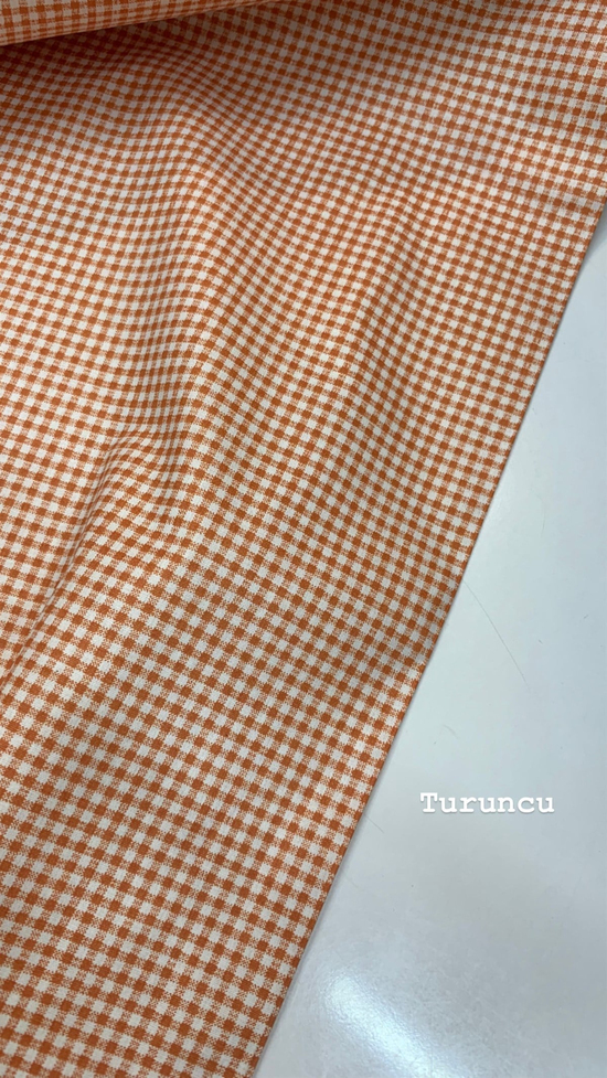 Turuncu Mini Kareli Poplin (240 Cm Enli)