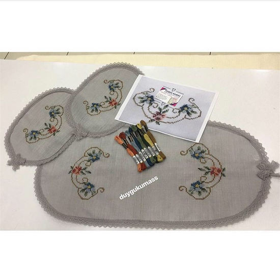 Üçlü Çiçek Şablon ve İpler Dahil Oval Set (DK 48)