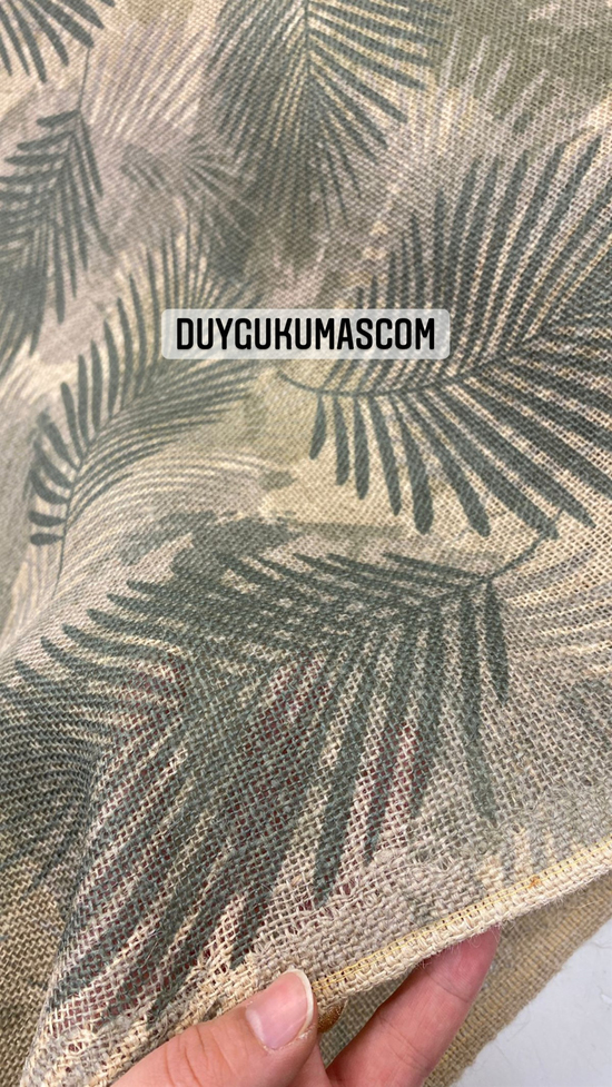 Yeşil Yaprak Desenli Jüt Bezi