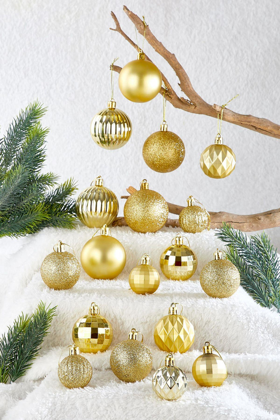 20li Karışık Desenli Yılbaşı Süsü Gold Cici Top