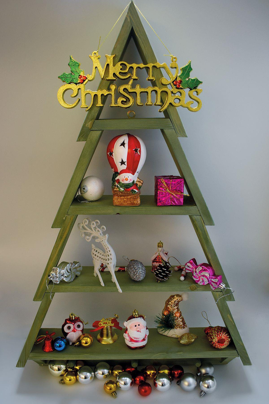 Askılıklı Dekoratif Masif Doğal Ahşap Büyük Boy 4 Katlı Duvar Rafı, Kitaplık, Yeşil