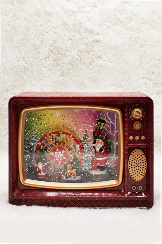 Dekoratif Nostalji Tv Kar Küresi Kırmızı Yılbaşı Süsü 20*25*9cm