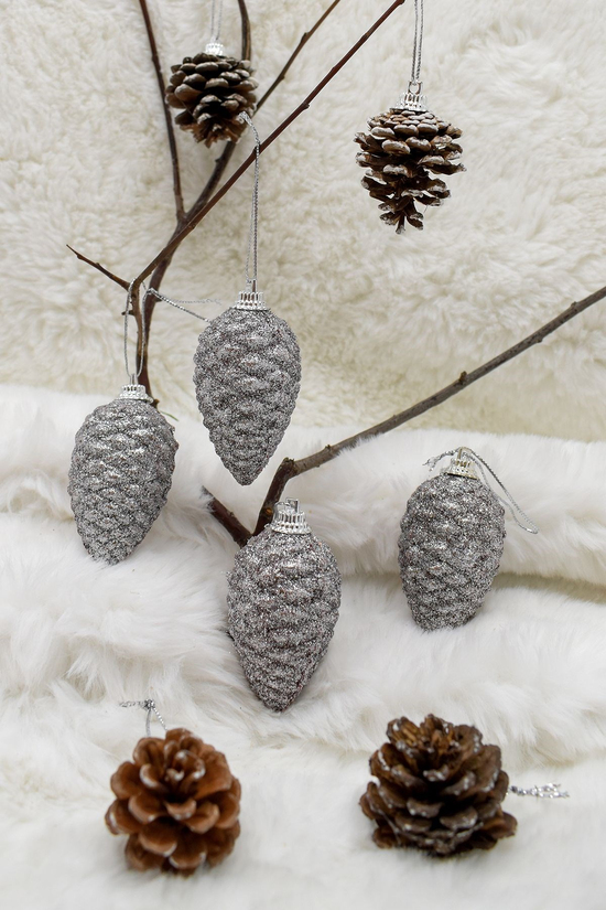 Gümüş Kozalak Paketi Yılbaşı Çam Ağacı Süsü 7cm