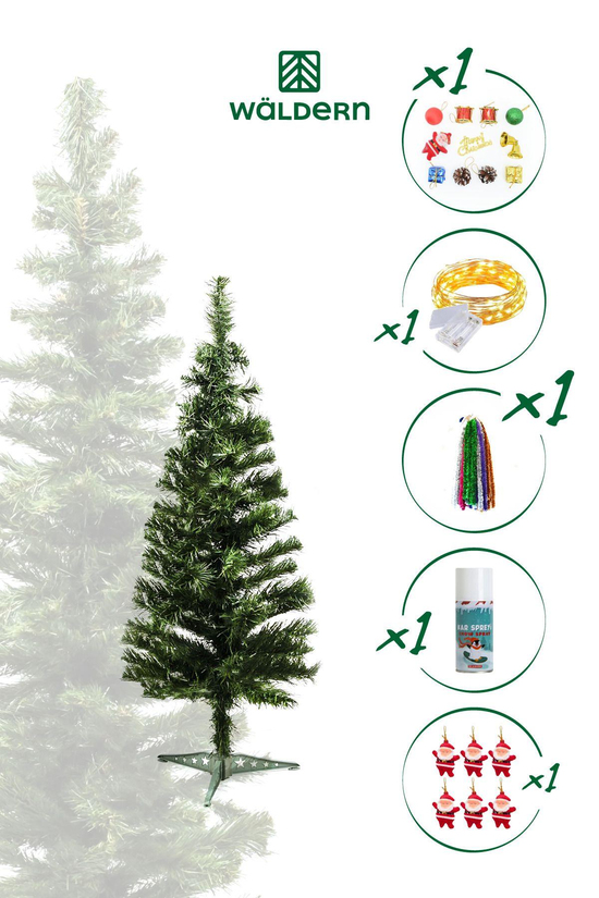 Luxury 60 CM Yılbaşı Çam Ağaç Seti 5 Metre Peri Ledli Ve Yılbaşı Süsleri Paketi Kar Spreyi