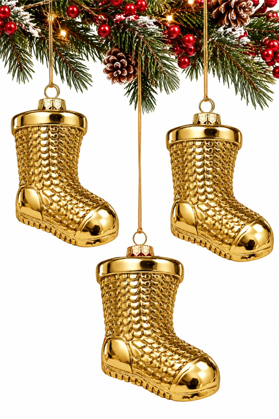 Waldern 3lü 11 cm Patik Figürlü Yılbaşı Çam Ağacı Süsü Gold