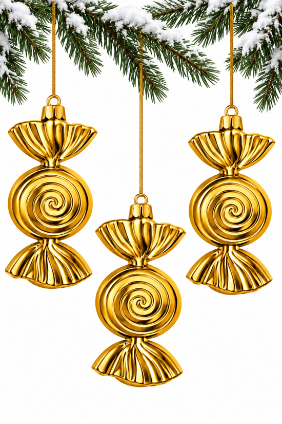 Waldern 3lü 14 cm Şeker Yılbaşı Çam Ağacı Süsü Gold