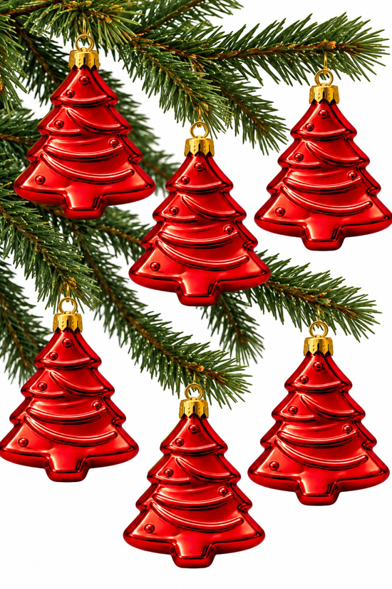 Waldern 6lı 10cm Ağaç Figürlü Xmass Tree Yılbaşı Çam Ağacı Süsü Kırmızı