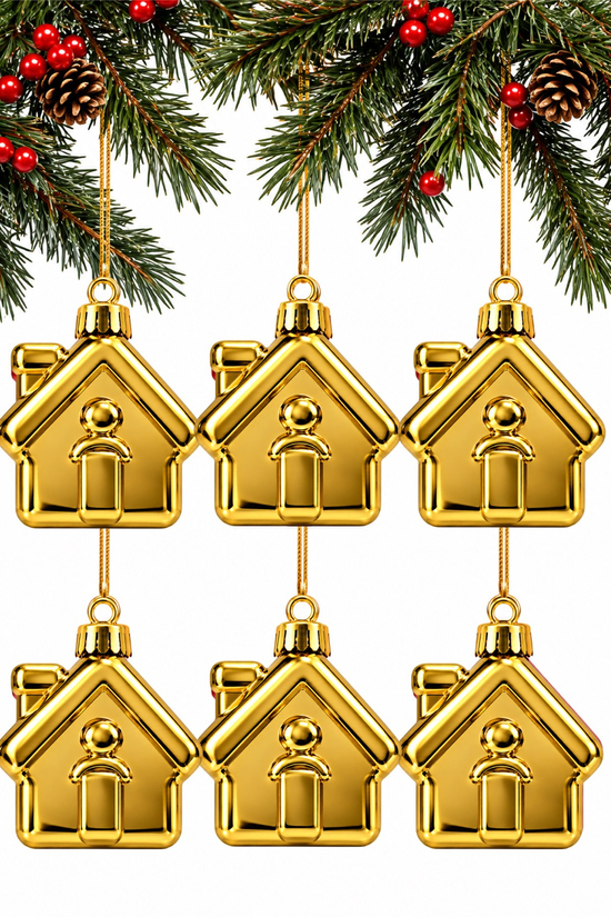 Waldern 6lı 6 cm Ev Figürlü Yılbaşı Çam Ağacı Süsü Gold