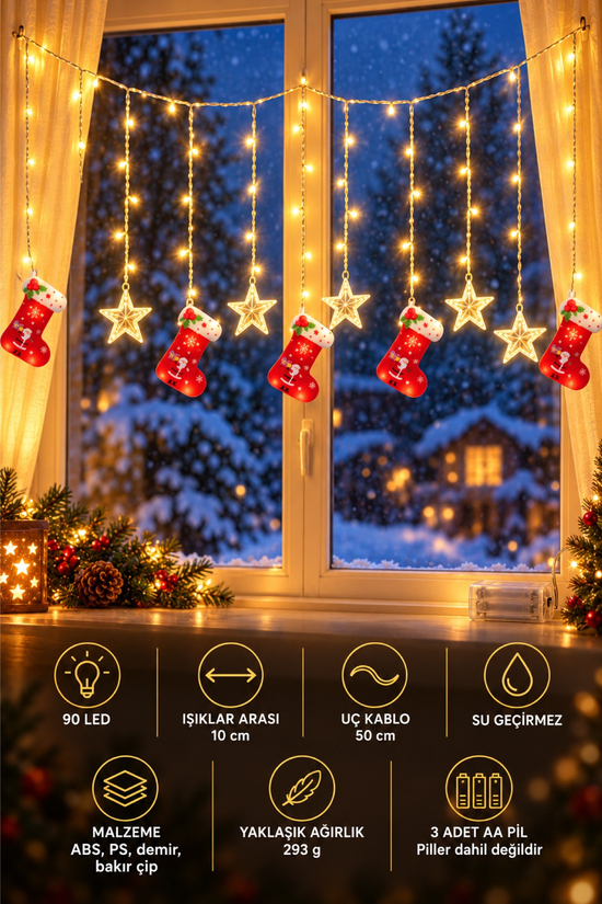 Yılbaşı Dekoratif Led Işık Pilli Çorap
