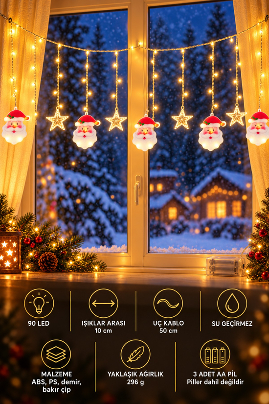 Yılbaşı Dekoratif Led Işık Pilli Noel Baba