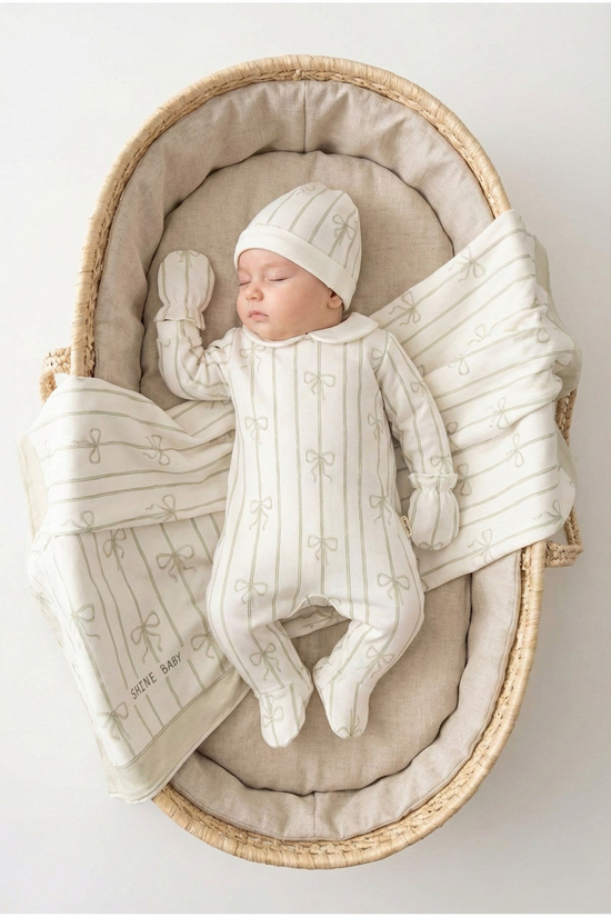 KIZ BEBEK %100 PAMUK FİYONKLU ÇİZGİLİ 8'Lİ YENİDOĞAN HASTANE ÇIKIŞI ZIBIN SETİ