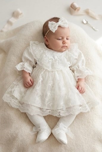 Kız Bebek Sakura 4'Lü Elegant Elbise Seti 0-3/3-6 Ay Mevlüt Takımı Yenidoğan Hastane Çıkışı 