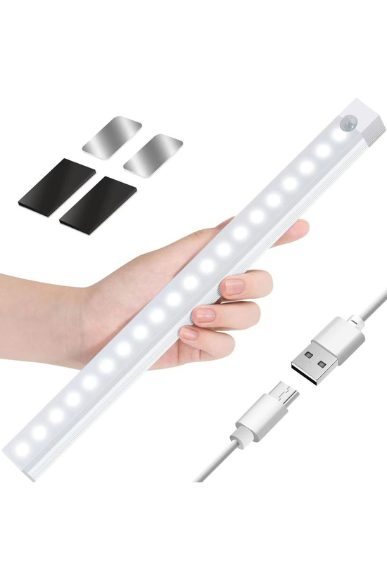 20 Cm Sensörlü Şarjlı Şerit Led Işık 3in1 Beyaz-Gün Işığı-Nötr Renk
