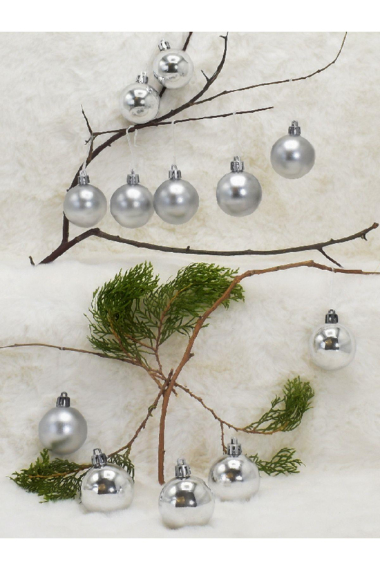 4 cm 12li Gümüş Cici Top (6 Parlak-6 Metalize) Yılbaşı Ağacı Süs