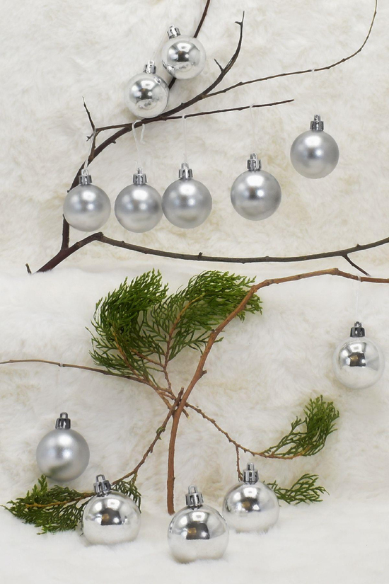 4 cm 12li Gümüş Cici Top (6 Parlak-6 Metalize) Yılbaşı Ağacı Süs