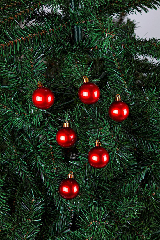 6lı Yılbaşı Çam Ağacı Topu 4cm Kırmızı