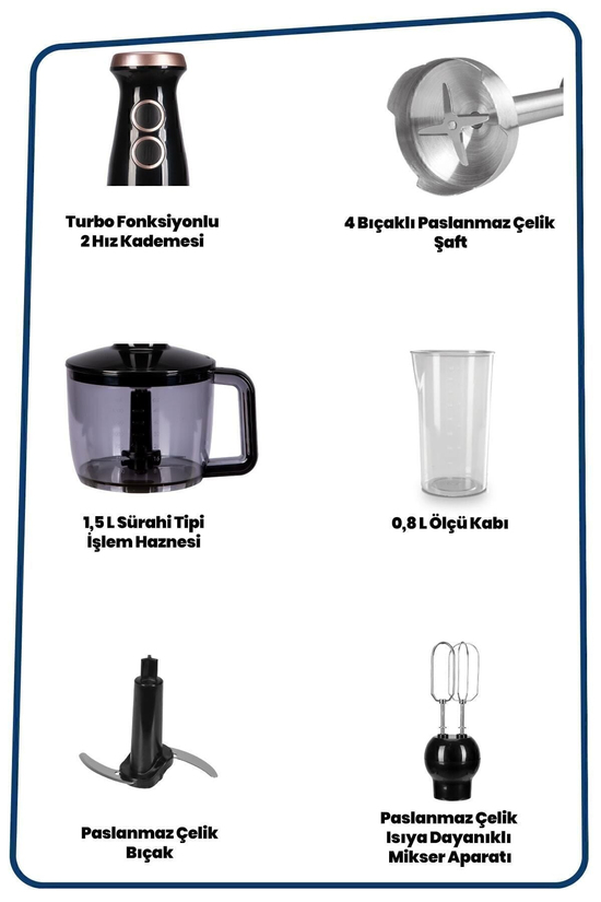 Bestmax Siyah Gold Geniş Hazneli 1500w Paslanmaz Çelik 3in1 Multi Blender