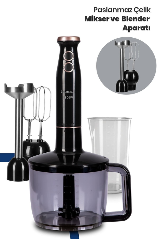 Bestmax Siyah Gold Geniş Hazneli 1500w Paslanmaz Çelik 3in1 Multi Blender