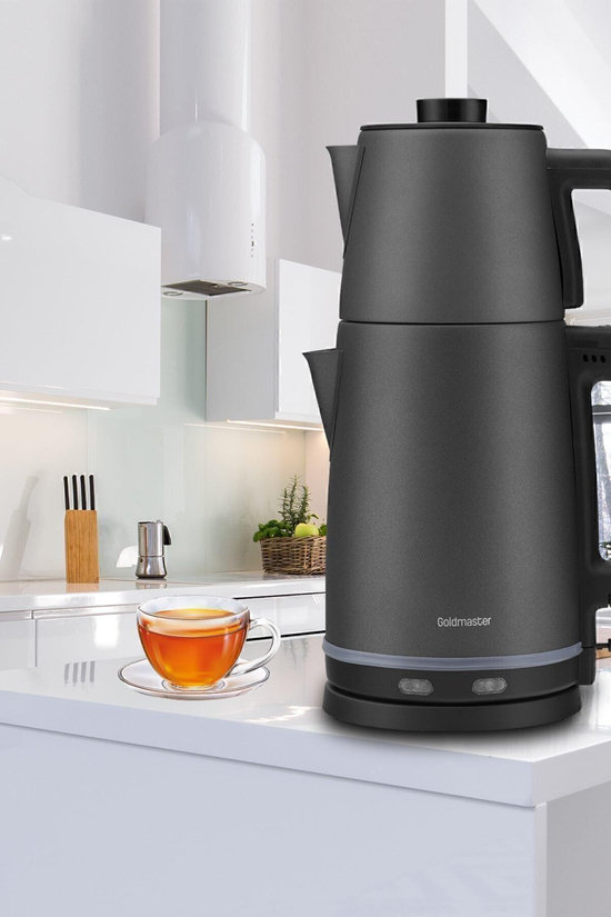 Chaidem Xl 2200 Watt Paslanmaz Çelik Damlatmaz Çelik Çay Makinesi Ve Su Isıtıcısı Antrasit