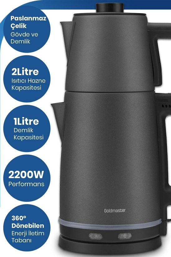Chaidem Xl 2200 Watt Paslanmaz Çelik Damlatmaz Çelik Çay Makinesi Ve Su Isıtıcısı Antrasit