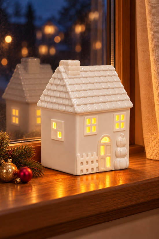 Dekoratif Yılbaşı Işıklı Noel Seramik Ev Yılbaşı Süs 2