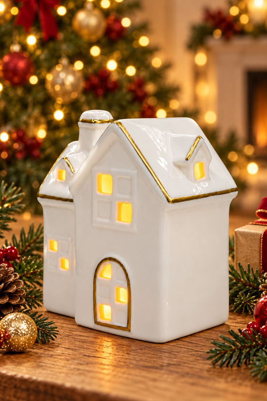 Dekoratif Yılbaşı Işıklı Noel Seramik Ev Yılbaşı Süs 5