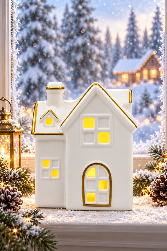 Dekoratif Yılbaşı Işıklı Noel Seramik Ev Yılbaşı Süs 5