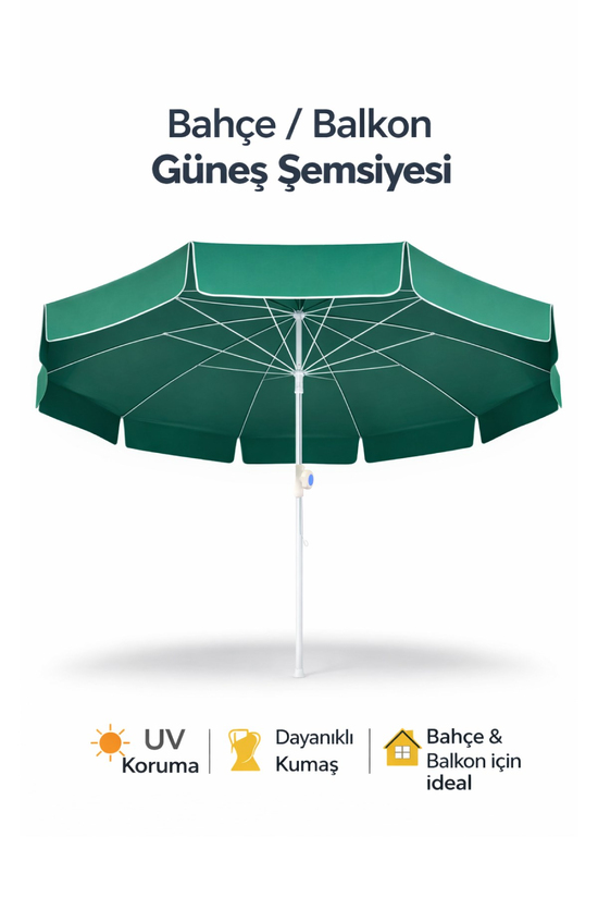 Garden 8 Telli Yüksek Kaliteli Eğilebilir Güneş Geçirmez Plaj Şemsiyesi 200cm - Karışık Renk
