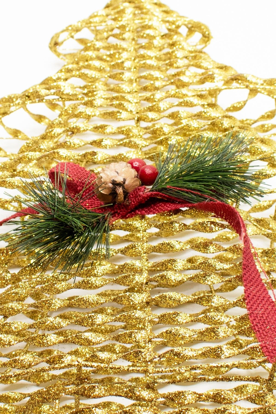 Gold Dekoratif Tel 3d Çam Ağacı Süs Xl Yılbaşı Süsü 60cm