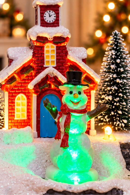 Premium Collection Dekoratif Kar Köyü Müzik Kutusu Yılbaşı Temalı Snow Village 13x12x14 Cm Kardan Adam