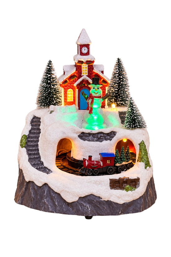 Premium Collection Dekoratif Kar Köyü Müzik Kutusu Yılbaşı Temalı Snow Village 13x12x14 Cm Kardan Adam