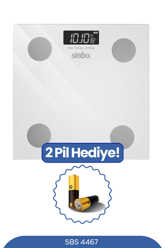 Sinbo Sbs-4467 Bluetooth Dijital Yağ Su Kas Vücut Kitle Endeksi Kilo Ölçer Tartı Baskül - 28 Cm