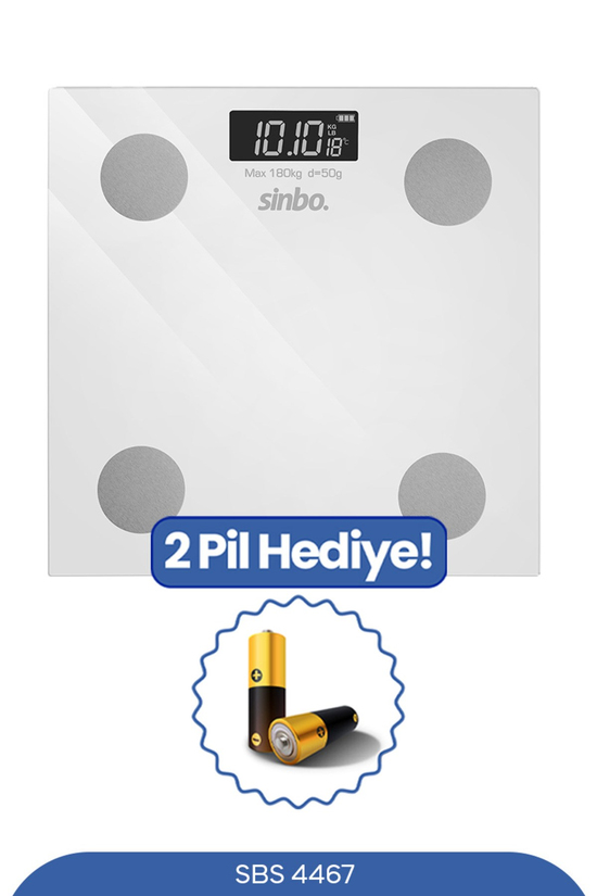Sinbo Sbs-4467 Bluetooth Dijital Yağ Su Kas Vücut Kitle Endeksi Kilo Ölçer Tartı Baskül - 28 Cm