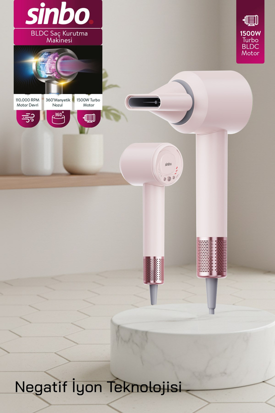 Sinbo SHD-1740 BLDC Saç Kurutma Makinesi Pembe – 3 Hız, 4 Isı Ayarı, İyon Teknolojisi