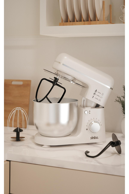 Sinbo SMX-2771 Stand Mikser | 1300W, 5L, Çok Fonksiyonlu Stand Mikser - Mutfak Şefi Beyaz
