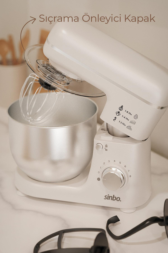 Sinbo SMX-2771 Stand Mikser | 1300W, 5L, Çok Fonksiyonlu Stand Mikser - Mutfak Şefi Beyaz