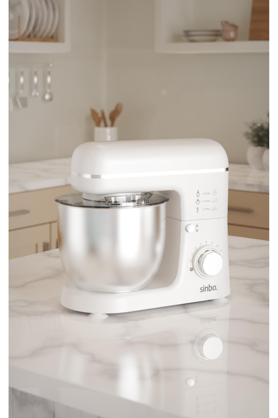 Sinbo SMX-2771 Stand Mikser | 1300W, 5L, Çok Fonksiyonlu Stand Mikser - Mutfak Şefi Beyaz