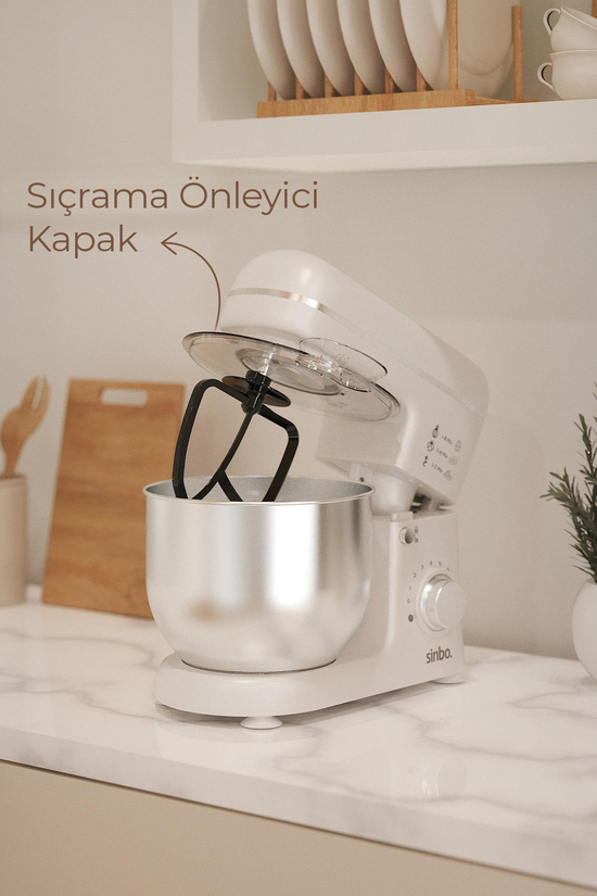Sinbo SMX-2771 Stand Mikser | 1300W, 5L, Çok Fonksiyonlu Stand Mikser - Mutfak Şefi Beyaz
