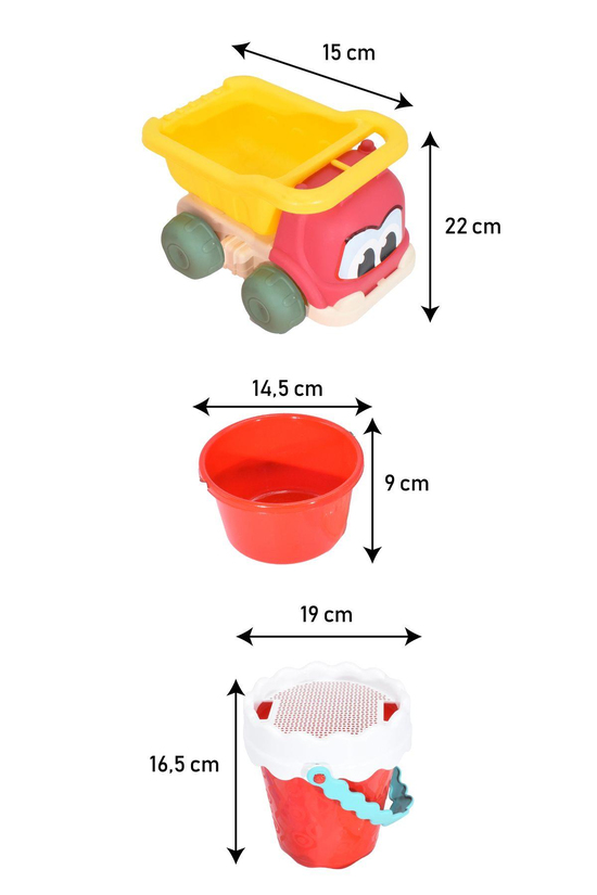 Toys Kovalı Orta Boy Kamyon Büyük Kova Kürekli Suluklu Plaj Kum Kovası Oyun Seti